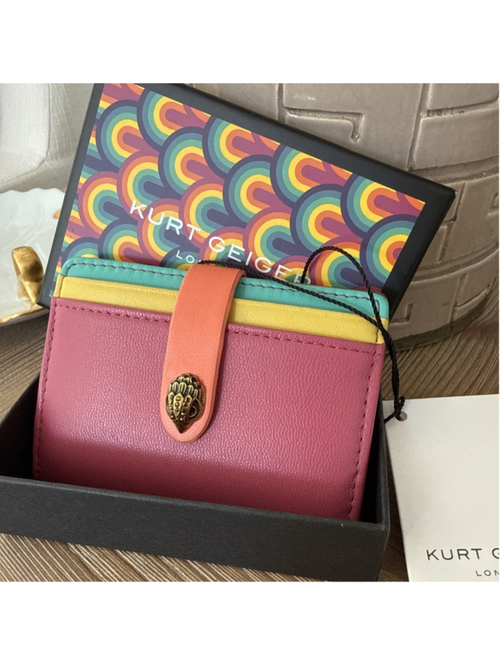 Kurt Geiger Kensington Multicolor Card Case Wallet Holder Rainbow Leather NWT